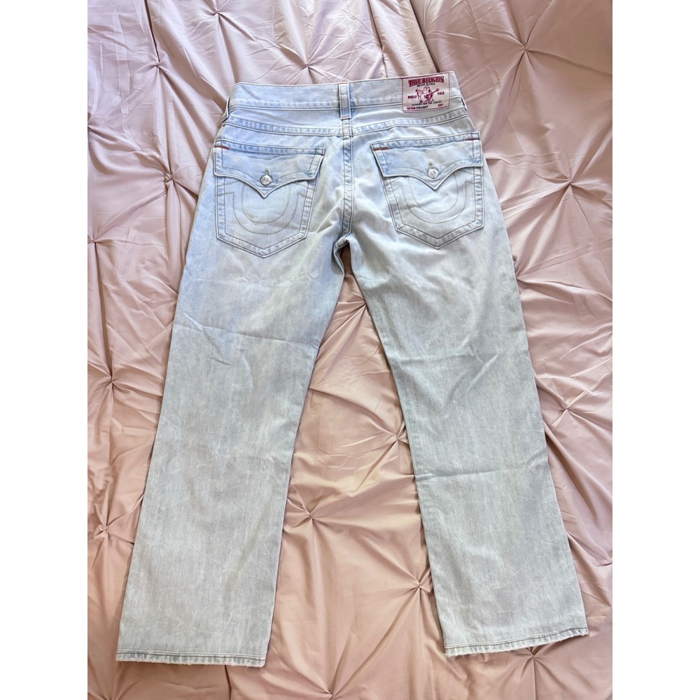 True Religion Mens Straight Seat Light Wash Distressed Y2K Jeans Size 34